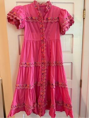 CeliaB Bright Pink Tiered Scallop-Trim Midi Dress